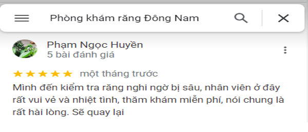 Đánh giá của khách hàng sau khi sử dụng dịch vụ tại nha khoa Đông Nam