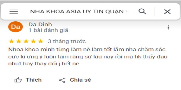 Đánh giá của khách hàng sau khi sử dụng dịch vụ tại nha khoa Asian